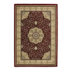 Red Traditional Easy to Clean Bordered Floral Rug For Dining Room-80cm X 140cm