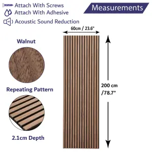 Wall Panel Wood Slat Walnut Decorative Wooden Wall Panelling 3D Slatted Acoustic Sound Absorbing Ceiling or Wall Slats 200 x 60 cm