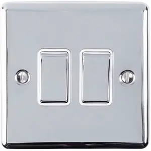 5 PACK 2 Gang Double Metal Light Switch POLISHED CHROME 2 Way 10A White Trim