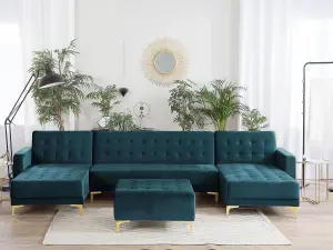 U-Shaped Sofa with Ottoman ABERDEEN Teal Velvet Symmetrical