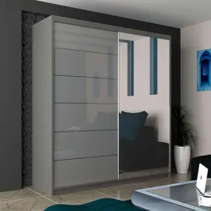 Sliding Wardrobes 4U Fletche High Gloss Mirror Sliding Door Wardrobe in 3 Colors and 3 sizes (Grey W2000mm H2000mm)