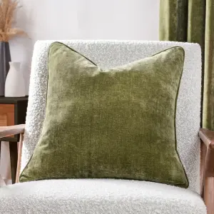 Yard Heavy Chenille Olive Plain Indoor Cushion (L)50cm x (W)50cm