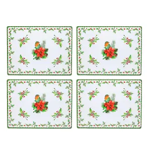 Placemats & Coasters Robin & Poinsettia Christmas Table Decor Wood Cork 8pcs Set