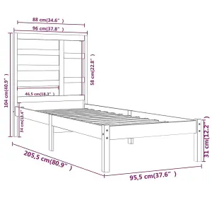 Berkfield Bed Frame White Solid Wood 90x200 cm