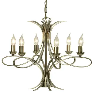 Eaves Hanging Ceiling Pendant Chandelier 6 Lamp Brushed Brass Curved Arm Light