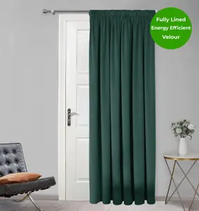 Home Curtains Montreal Fully Lined Soft Velour 45w x 84d" (114x213cm) Bottle Green Door Curtain (1)