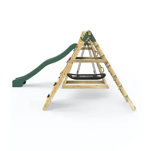 Rebo Wooden Pyramid Climbing Frame with Swings and 8.7ft Water Slide - Cloudcap