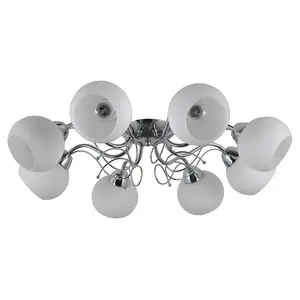 Luminosa Stylized Flush Ceiling Light Chrome, White 8 Light  with White Shade, E27