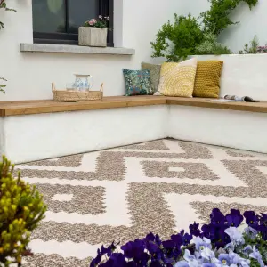 Natural Beige Textured Geometric All-Weather Indoor Outdoor Flatweave Rug 200x290cm