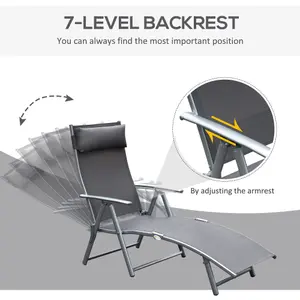 Outsunny Sun Lounger Recliner Foldable 7 Levels Textilene Grey Patio