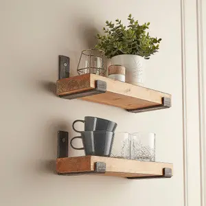 Rustic Wooden Shelves with L Brackets - Set of 2 - 130cm