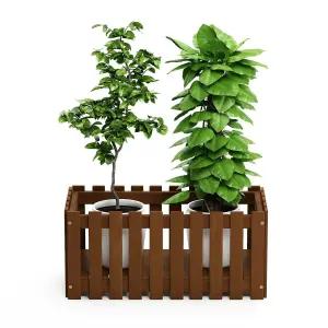 Furinno Tioman Hardwood Slat Style Flower Planter Box in Teak Oil, Natural