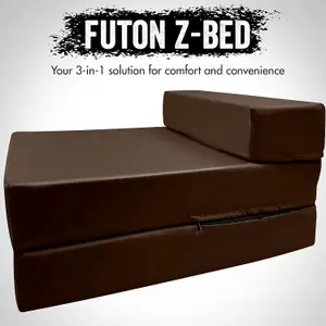 Fold Out Single Z Bed Futon Sofa Chair Mattress - Chocolate