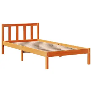 Berkfield Bed Frame with Headboard without Mattress Wax Brown 90x190 cm Single