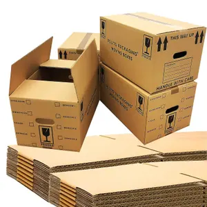 15 x Large Printed 18x12x10" House Moving Storage Boxes With Built In Carry Handles & Room List