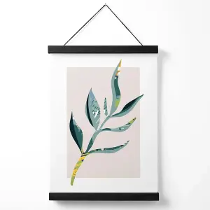 Papyrus Leaf Teal and Green Mid Century Modern  Medium Poster with Black Hanger