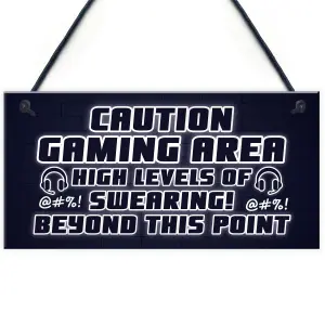 Funny Gaming Sign CAUTION GAMING AREA Plaque Son Birthday Christmas Gift