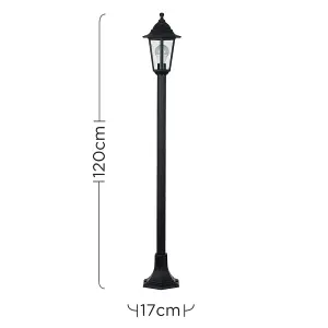 ValueLights Mayfair Traditional Victorian Style 1.2m Black IP44 Outdoor Garden Lamp Post Bollard Light with LED Bulb