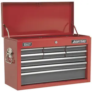 High Gloss Red 9 Drawer Tool Chest Storage Unit - 600mm x 260mm x 380mm