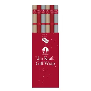 2x 3 Rolls Coloured Kraft Wrapping Paper Christmas Gift Wrap Silver Red Kraft 2m