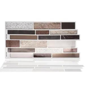 Walplus Golden Stone Brown And Beige Mosaic Wall 2D Tile Stickers Multipack 60Pcs