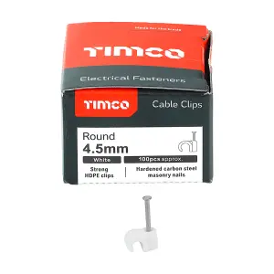 Timco - Round Cable Clips - White (Size To fit 4.5mm - 100 Pieces)