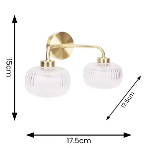 ValueLights Amaia Gold 2 Way Wall Light Ribbed Glass Shades IP44 - Set of 2