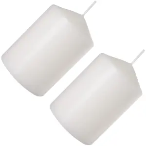 Pillar Candles, Pack of 2, Unscented, Long Burning Time, 15 x 7 cm / 6 x 2.75 in (White, Matt)