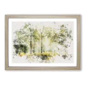 View Of The Forest In The Spring - Single Picture Frame Print on MDF Oak / 35cm H x 50cm W x 2cm D