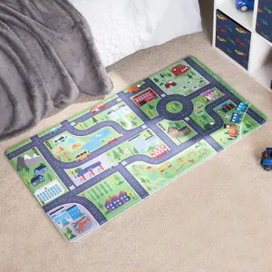 Rugs Bedroom Kids Road Map Non Slip Washable Supersoft Living Room Mat Carpet