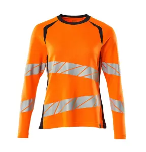 Mascot Accelerate Safe Ladies Fit Long-Sleeved T-shirt (Hi-Vis Orange/Dark Navy)  (Large)