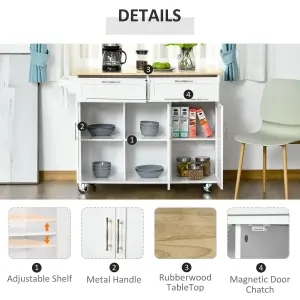 HOMCOM Kitchen Island Utility Cart, with 2 Storage Drawers Dining Room White