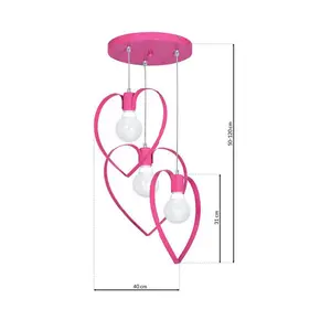 Milagro Amore Hot Pink Ceiling Lamp 3XE27 Hand Made Triple Pendant With The Heart Shape Enveloping The Light Source