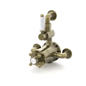 ENKI Downton Antique Brass Traditional Brass Thermostatic Twin Shower Valve with Return to Wall Bend T107