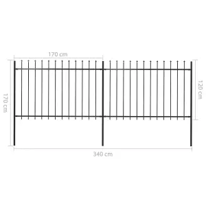 Berkfield Garden Fence with Spear Top Steel 3.4x1.2 m Black