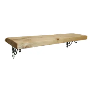 Solid Wood Handmade Rustical Shelf Primed 145mm 6 inch with Silver Metal Bracket WOZ Length of 230cm