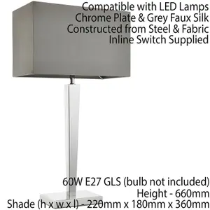 Rectangular Table Lamp Light Modern Chrome & Grey Shade Sleek Metal Sideboard