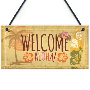 Red Ocean Tiki Bar Welcome Hanging Wall Plaque Garden Home Bar Pub Sign Friendship Gift