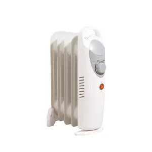 Daewoo Mini Oil Filled Radiator 650W 5 Fin Portable Heater Adjustable Thermostat White HEA1143GE