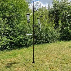 Metal Bird Feeding Station With Five Feeders And Patio Stand