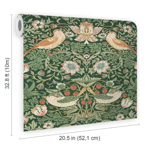 William Morris Gallery Collection Rich Green Strawberry Thief Smooth Wallpaper