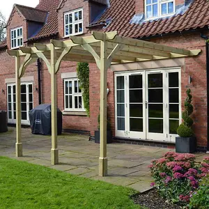 Wall Mounted Premium Pergola 3 Posts - Wood - L300 x W480 x H270 cm - Light Green