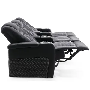 Broadway 3 Seater Electric Recliner Cinema Sofa USB Charging Led Base (Black W White Stitching)