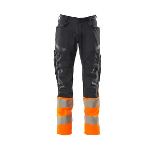 Mascot Accelerate Safe Trousers with Kneepad Pockets - Dark Navy/Hi-Vis Orange   (30.5) (Leg Length - Long)