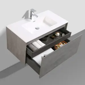 Rigel Concrete Wall Hung Bathroom Vanity Unit with White Basin (W)900mm (H)450mm