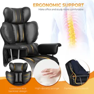 Ergonomic Leather Office Chair with Footrest-Black