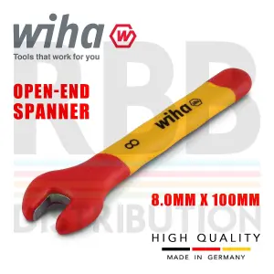 Wiha Spanner Wrench 8mm VDE Electricians Single Insulated Open End 43028