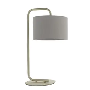 Luminosa Carrara Table Lamp Satin Champagne Paint & Slate Grey Fabric