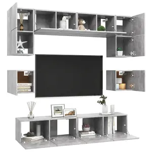 Berkfield 8 Piece TV Cabinet Set Concrete Grey Engineered Wood