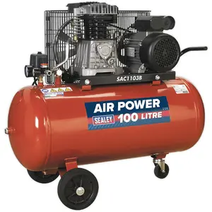 100 Litre Mobile Belt Drive Air Compressor - 3hp Motor - Quick Release Coupling